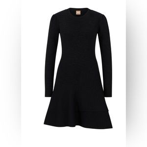 NWT Hugo Boss Womens Long-Sleeved Dress Black With Sparkle-effect  Sz XL